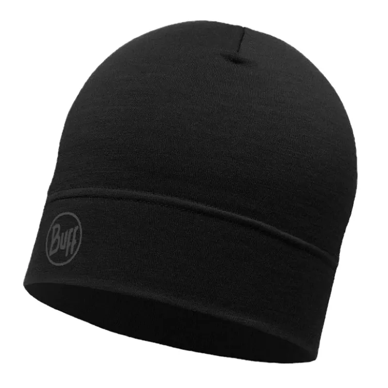 Buff Merino Lightweight Beanie in Solid Black