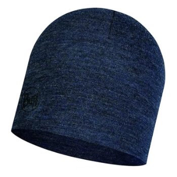 Buff Midweight Merino Wool Beanie in Melange Night Blue