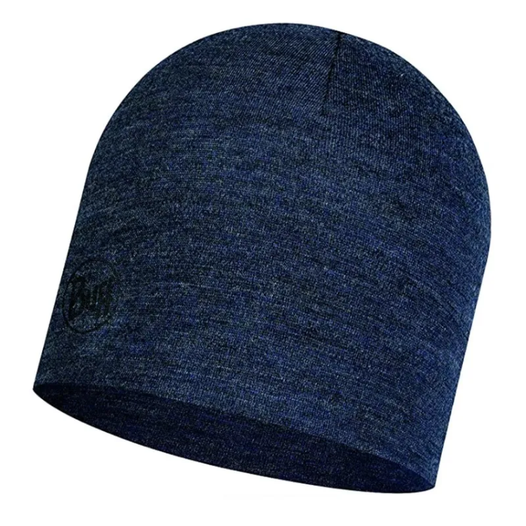 Buff Midweight Merino Wool Beanie in Melange Night Blue