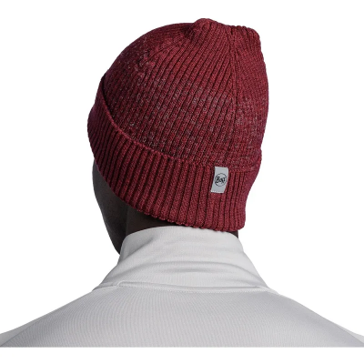 Buff Merino Active Beanie in Solid Garnet