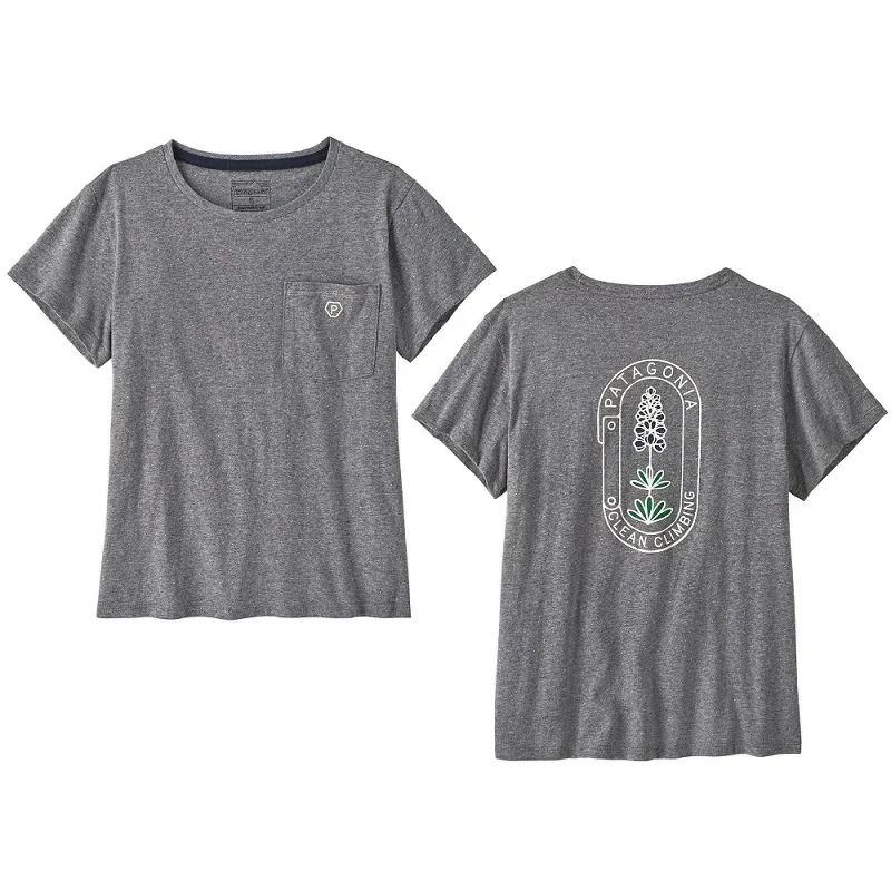 Patagonia Women's Clean Climb Bloom Pocket Responsibili-Tee in Gravel Heather