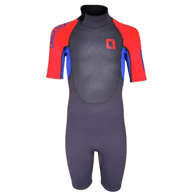 Circle One Kids 3/2mm Summer Wetsuit Faze Shorty - Grey / Red / Blue  Circle One Kids 3/2mm Summer Wetsuit Faze Shorty - Grey / Red / Blue