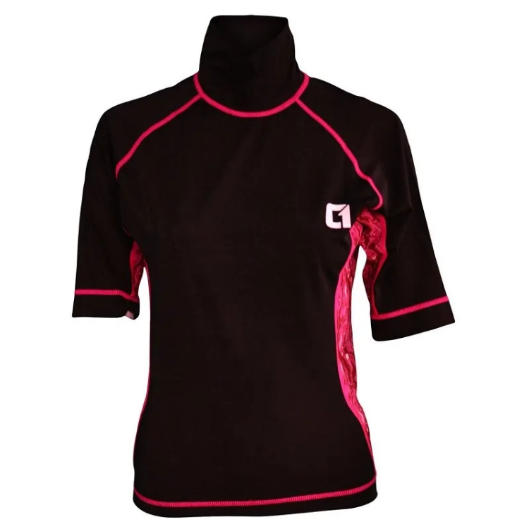 Circle One Womens Short Sleeve Rash Vest - Black / Pink 