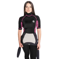 Circle One Womens Short Sleeve Rash Vest - Black / Pink
