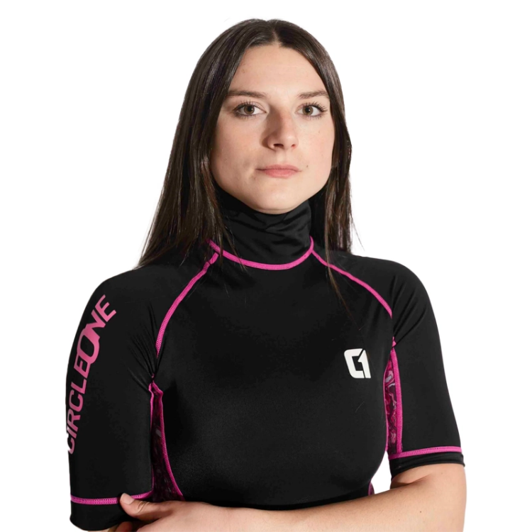 Circle One Womens Short Sleeve Rash Vest - Black / Pink