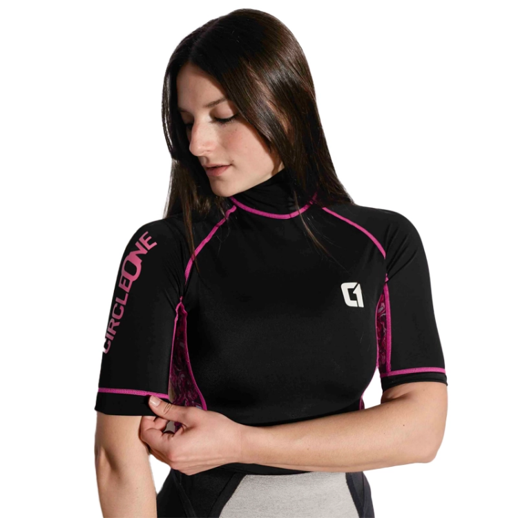 Circle One Lycra Short Sleeve Women's Rash Vest in Black Rose