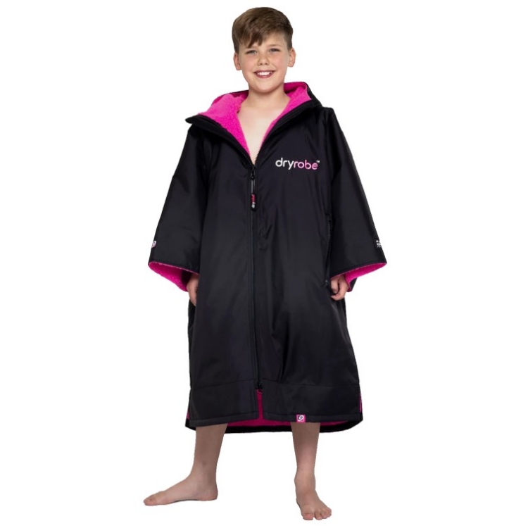 Dryrobe Advance Kid's Short Sleeve - Black / Pink