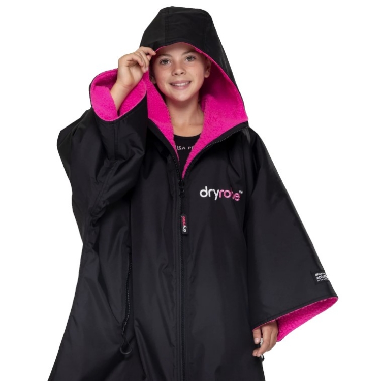 Dryrobe Advance Kid's Short Sleeve - Black / Pink