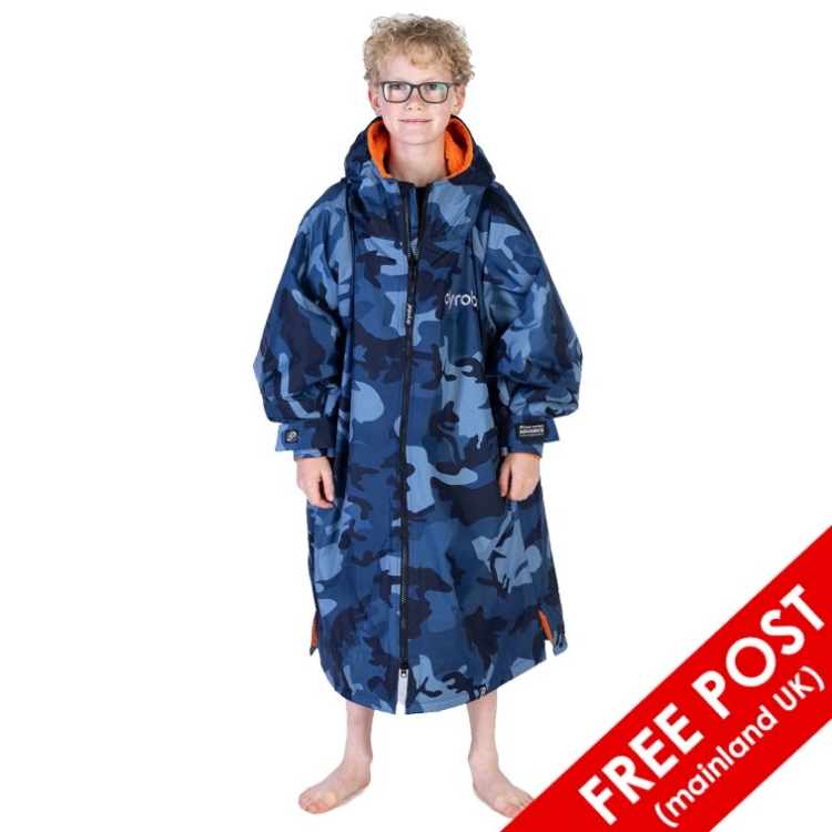 Dryrobe Advance Kid's Long Sleeve - Blue Camo / Orange