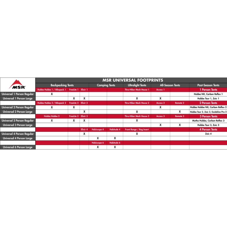 MSR Footprint Universal 2 - Size Chart