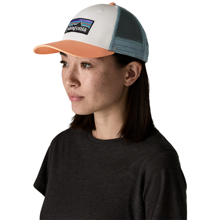 Patagonia P-6 Logo LoPro Trucker Hat - White with Peach Sherbet