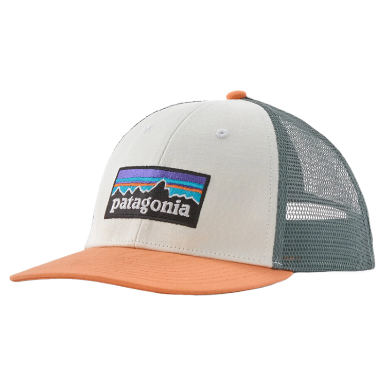 Patagonia P-6 Logo LoPro Trucker Hat - White with Peach Sherbet