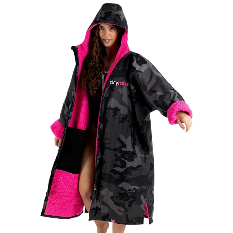 Dryrobe Advance Long Sleeve - Black Camo / Pink