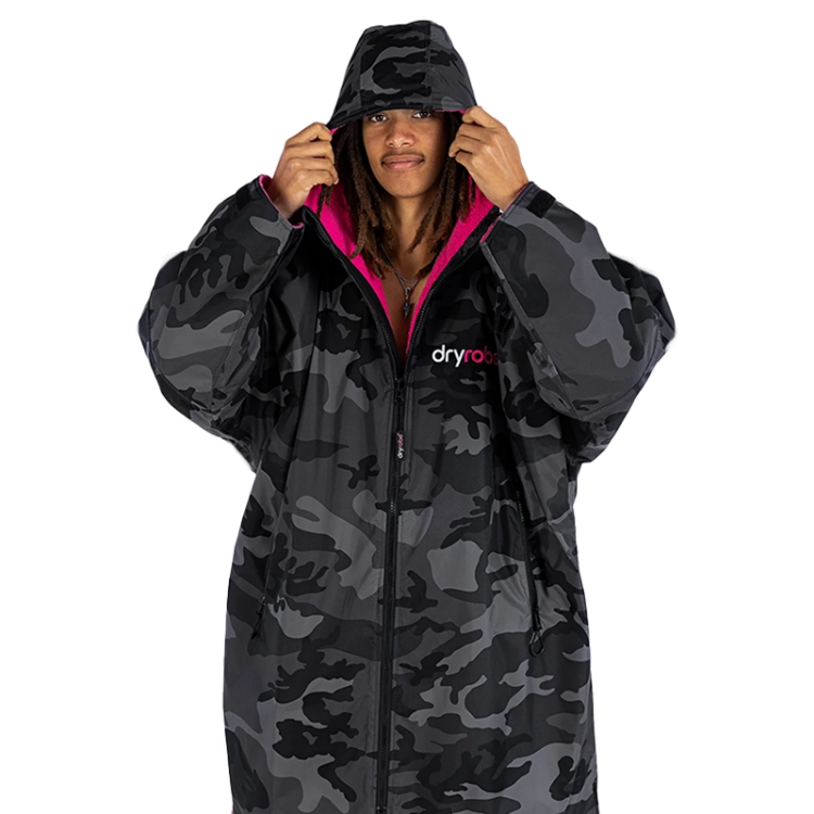 Dryrobe Advance Long Sleeve - Black Camo / Pink