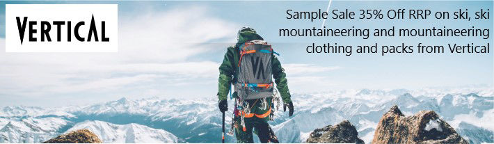 Sample Sale 35% Off RRP on ski, ski mountaineering and mountaineering clothing and packsfrom Vertical